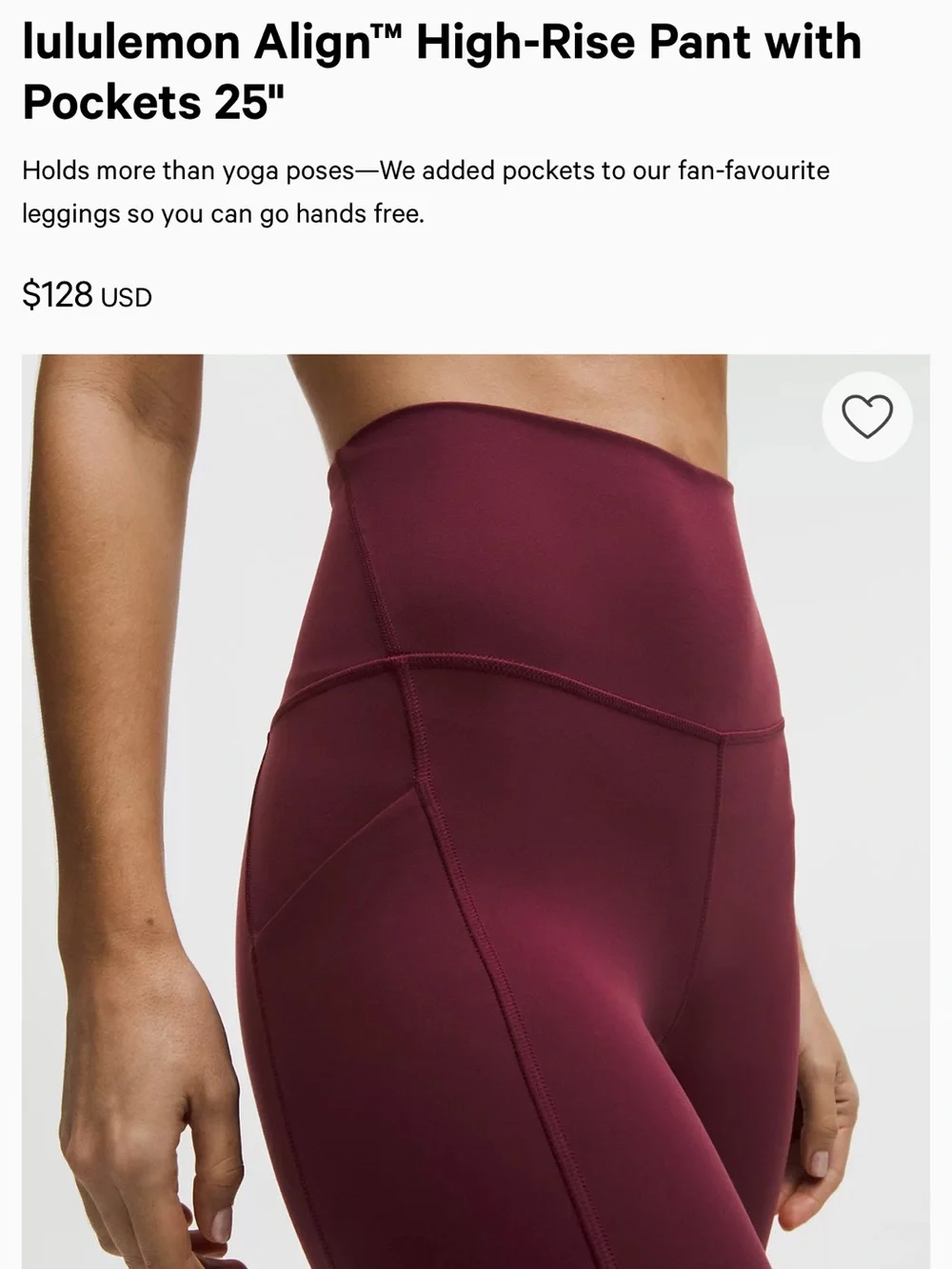 lululemon athletica Align™ High-Rise Pant with Pockets 25" - Burgundy size 8 - Picture 4 of 5